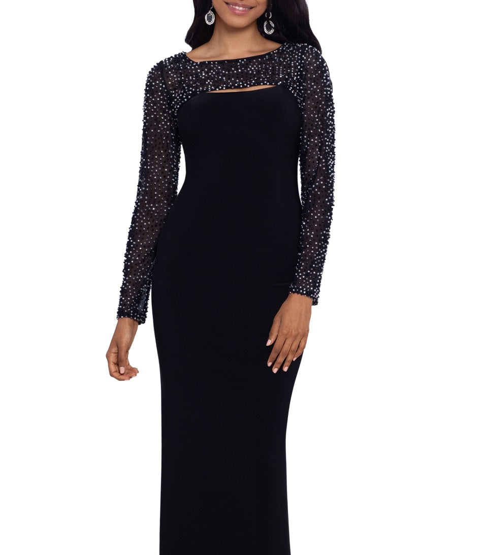 Vestido feminino Betsy &amp; Adam com recortes embelezados, preto, tamanho 12, pequeno