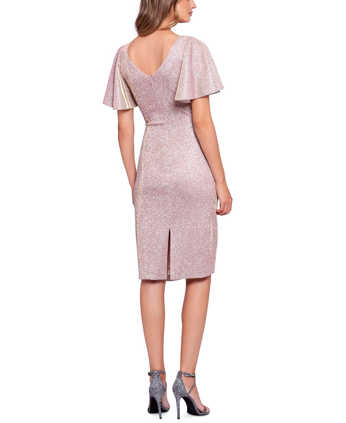 Vestido feminino Betsy &amp; Adam com mangas sino e glitter, rosa, tamanho 16