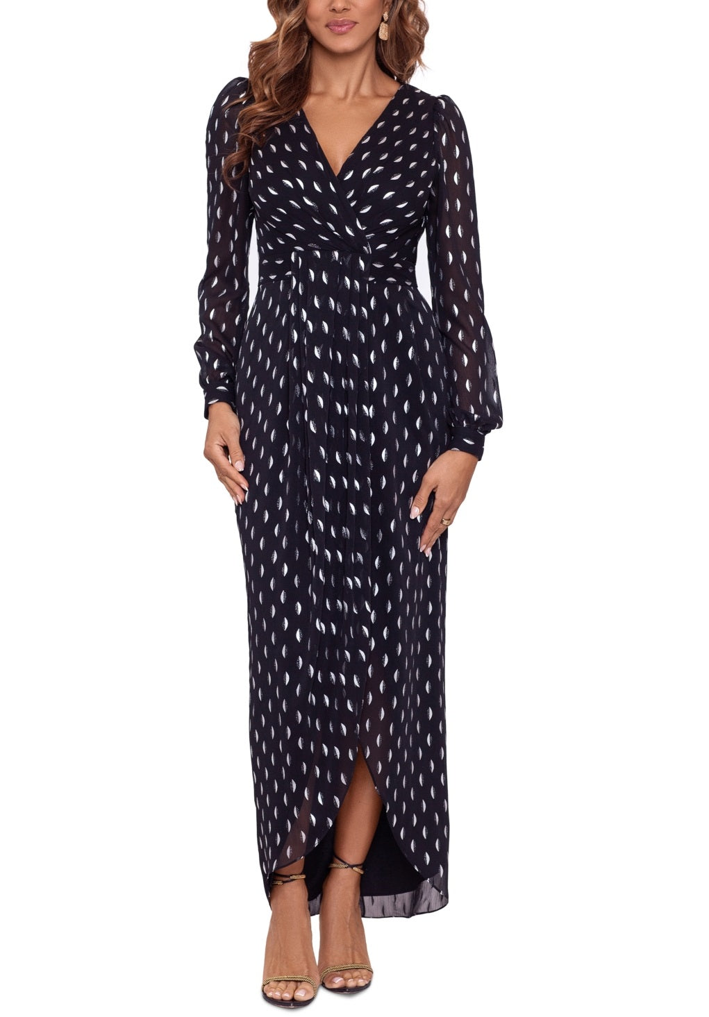 Vestido plissado estampado feminino Betsy &amp; Adam, preto, tamanho 10