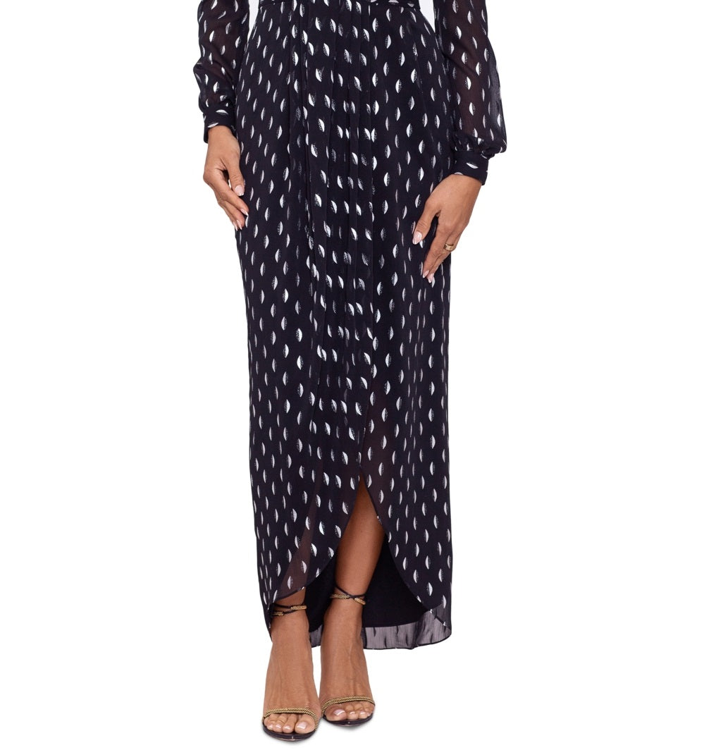 Vestido plissado estampado feminino Betsy &amp; Adam, preto, tamanho 10