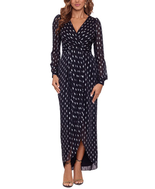 Vestido plissado estampado feminino Betsy &amp; Adam, preto, tamanho 12