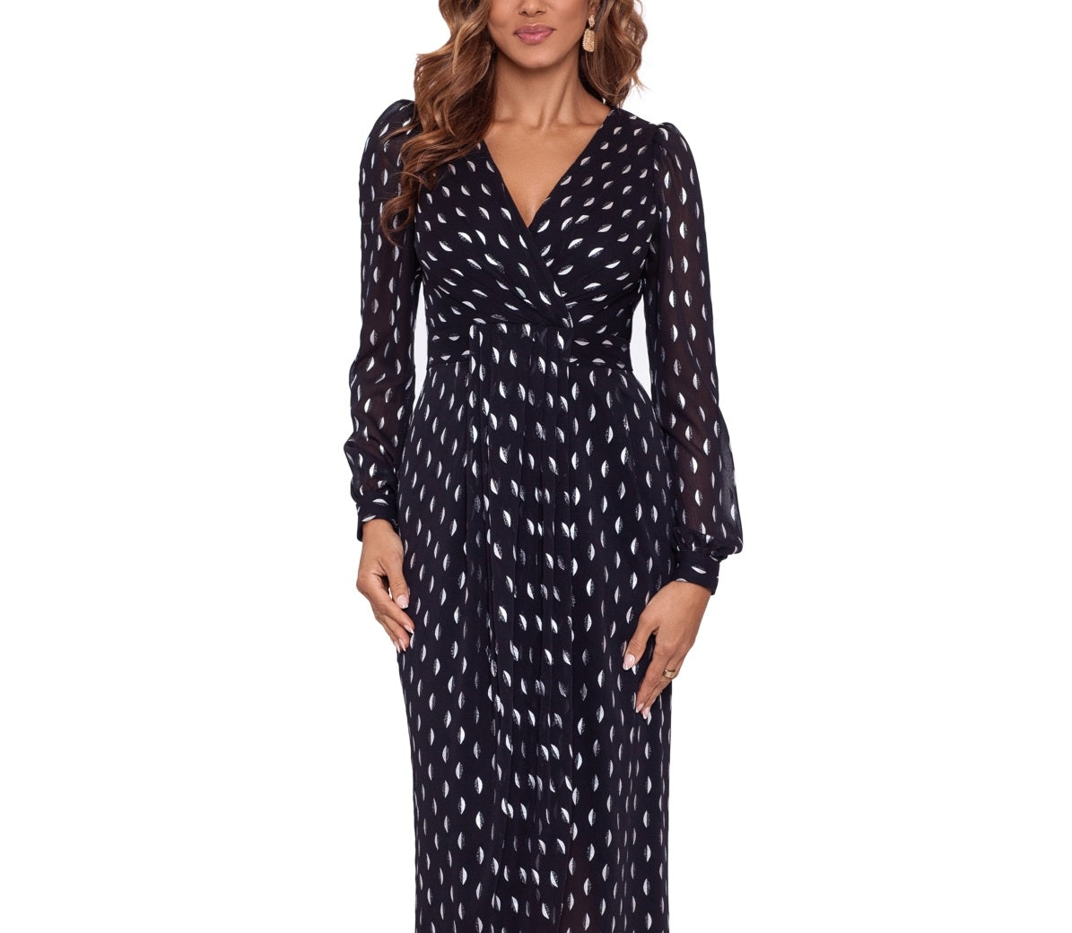 Vestido plissado estampado feminino Betsy &amp; Adam, preto, tamanho 12