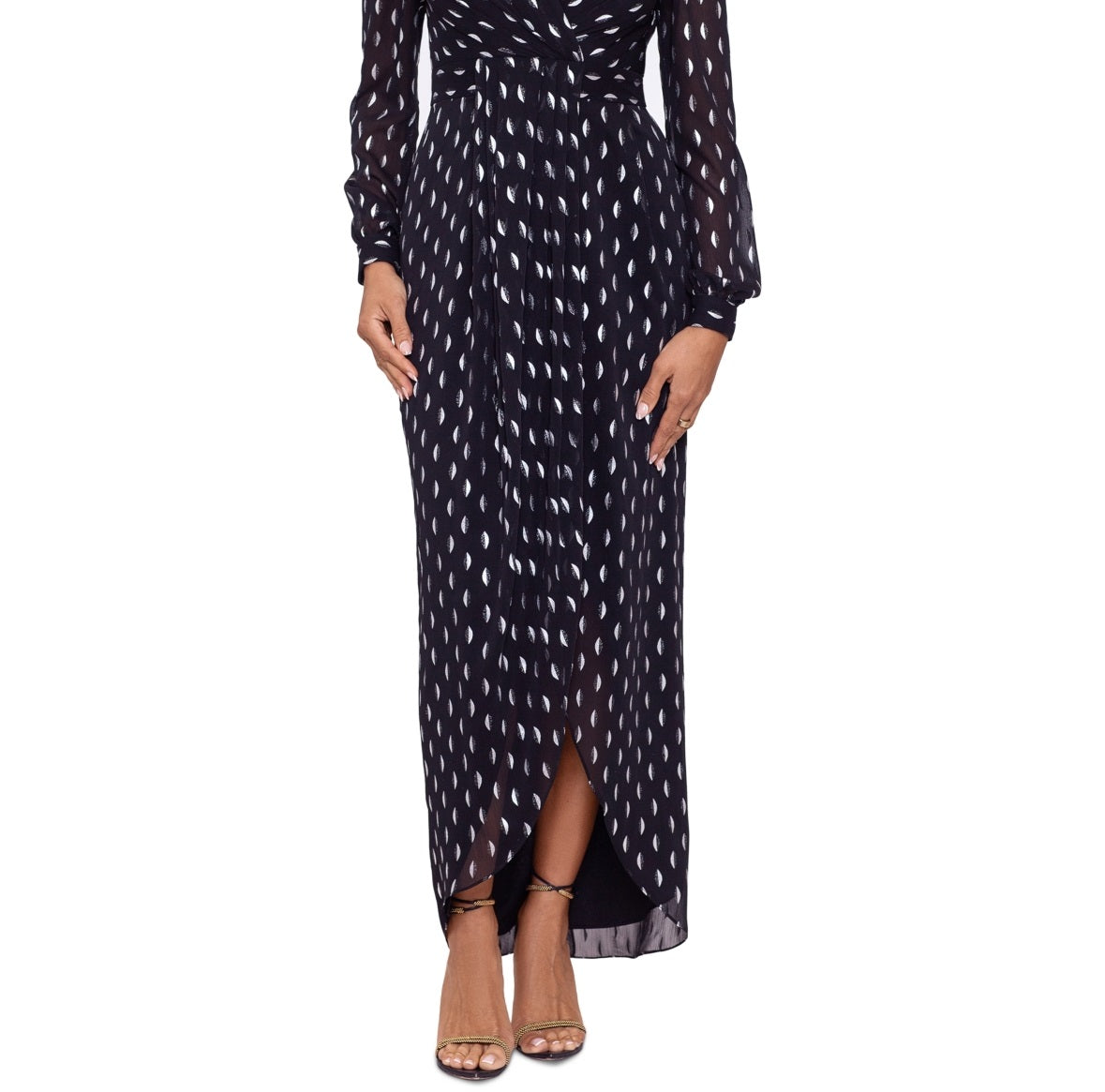 Vestido plissado estampado feminino Betsy &amp; Adam, preto, tamanho 12