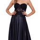 Blondie Nites Junior's Illusion Applique Charmeuse Vestido Preto Tamanho 0