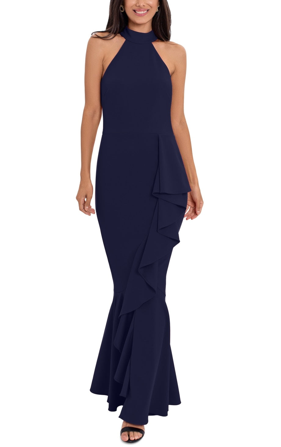 Vestido de festa feminino Betsy &amp; Adam, gola falsa, azul, tamanho 6