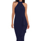 Vestido de festa feminino Betsy &amp; Adam, gola falsa, azul, tamanho 6