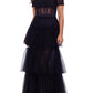 Vestido de festa Betsy &amp; Adam feminino com babados e ombros de fora, em camadas, preto, tamanho 8