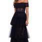 Vestido de festa Betsy &amp; Adam feminino com babados e ombros de fora, em camadas, preto, tamanho 8