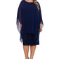 Vestido de renda com sobreposição de chiffon e lantejoulas Betsy &amp; Adam para mulheres, azul, tamanho 18W