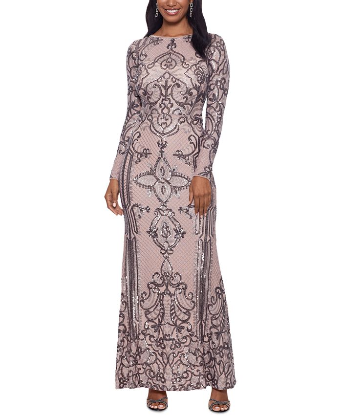 Vestido de festa Betsy &amp; Adam feminino com lantejoulas marrom, tamanho 12, pequeno