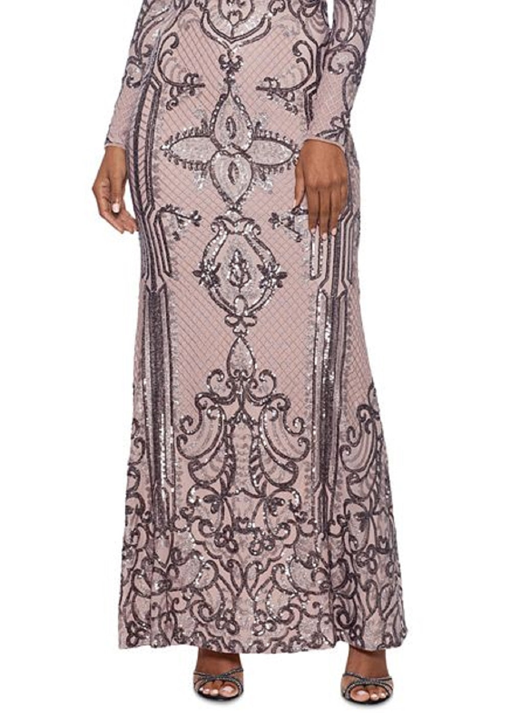 Vestido de festa Betsy &amp; Adam feminino com lantejoulas marrom, tamanho 12, pequeno