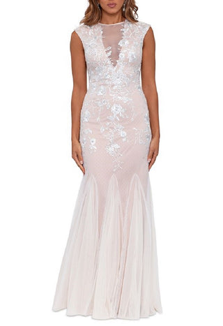 Vestido de malha bordado Betsy &amp; Adam para mulheres, branco, tamanho 0