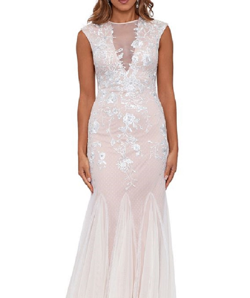 Vestido de malha bordado Betsy &amp; Adam para mulheres, branco, tamanho 0