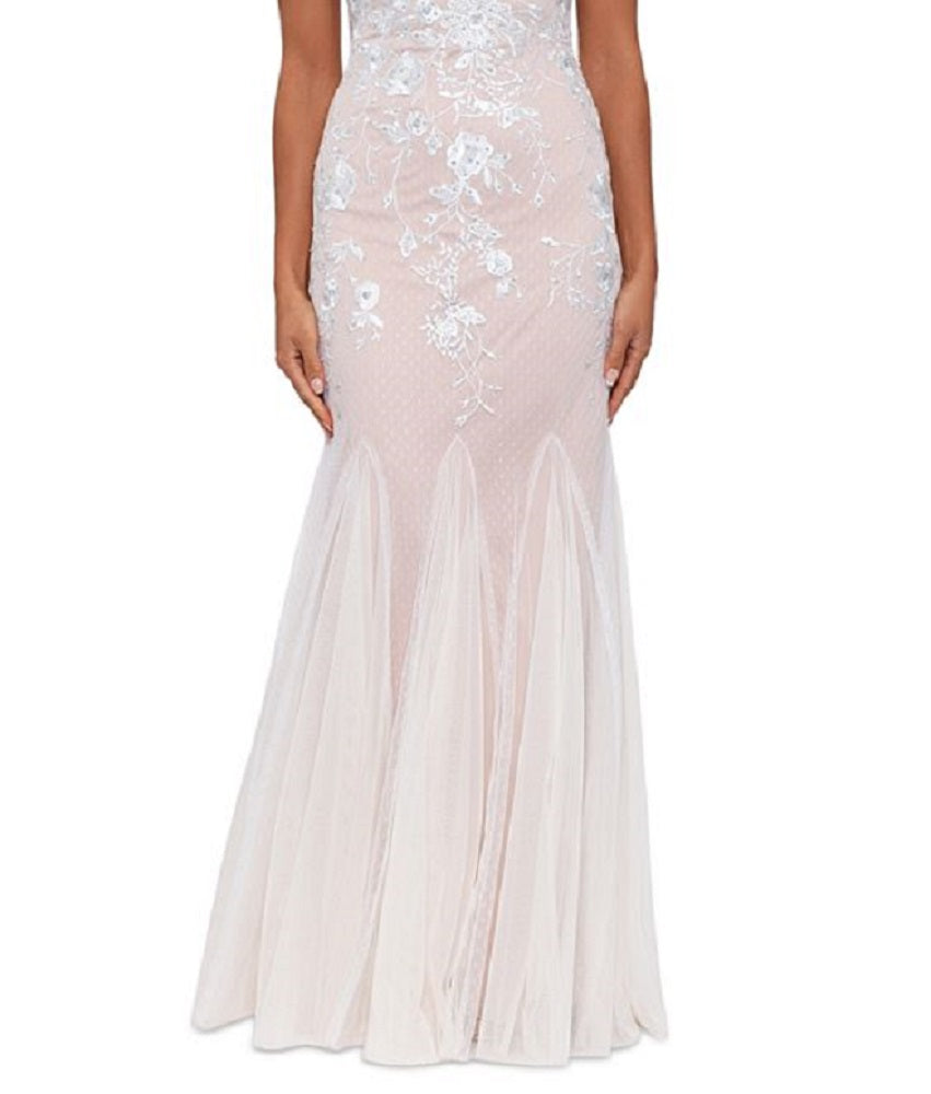 Vestido de malha bordado Betsy &amp; Adam para mulheres, branco, tamanho 0