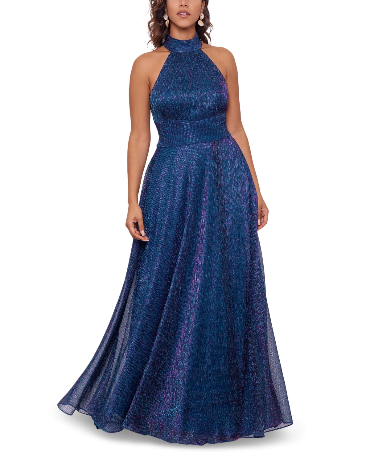 Vestido metálico feminino Betsy &amp; Adam, azul, tamanho 10