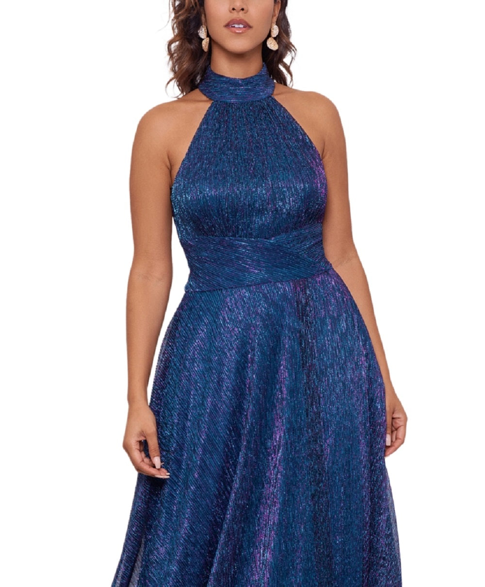 Vestido metálico feminino Betsy &amp; Adam, azul, tamanho 10