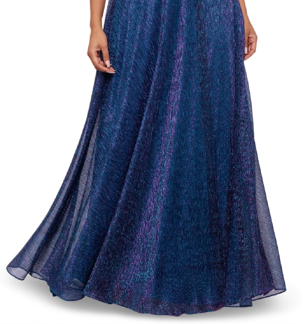 Vestido metálico feminino Betsy &amp; Adam, azul, tamanho 10