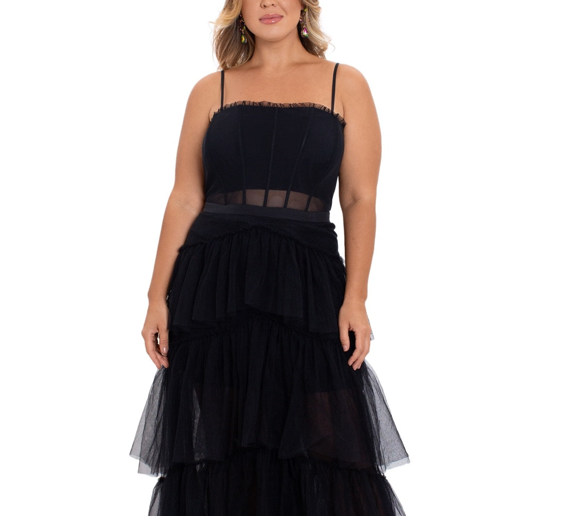 Vestido espartilho de malha feminino Betsy &amp; Adam, preto, tamanho 14W