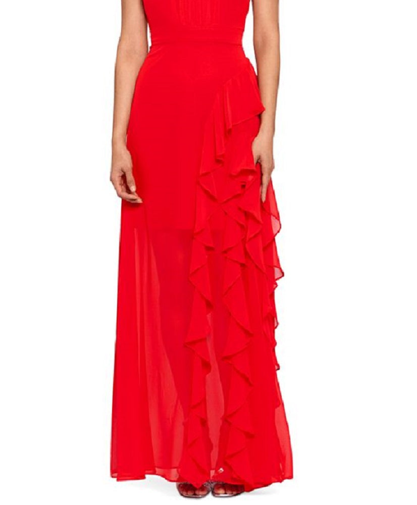 Vestido de festa feminino Betsy &amp; Adam com babados e alças largas, laranja, tamanho 10, pequeno