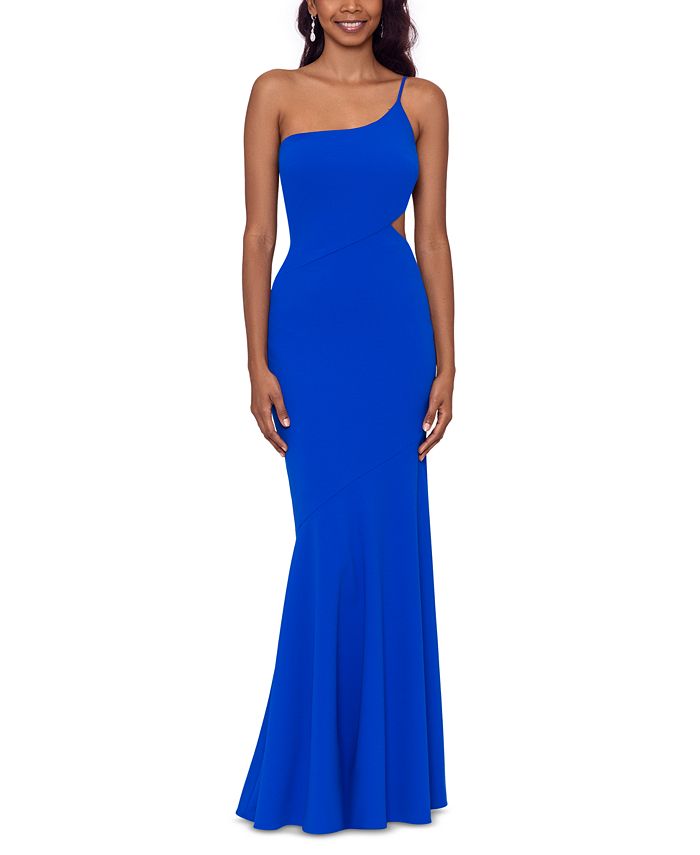 Vestido feminino Betsy &amp; Adam com recorte de um ombro só, azul, tamanho 4