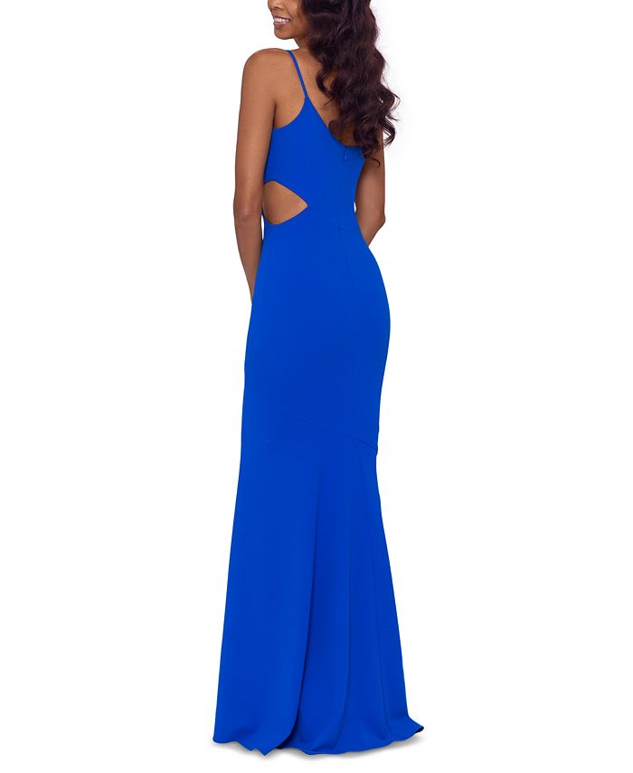Vestido feminino Betsy &amp; Adam com recorte de um ombro só, azul, tamanho 4