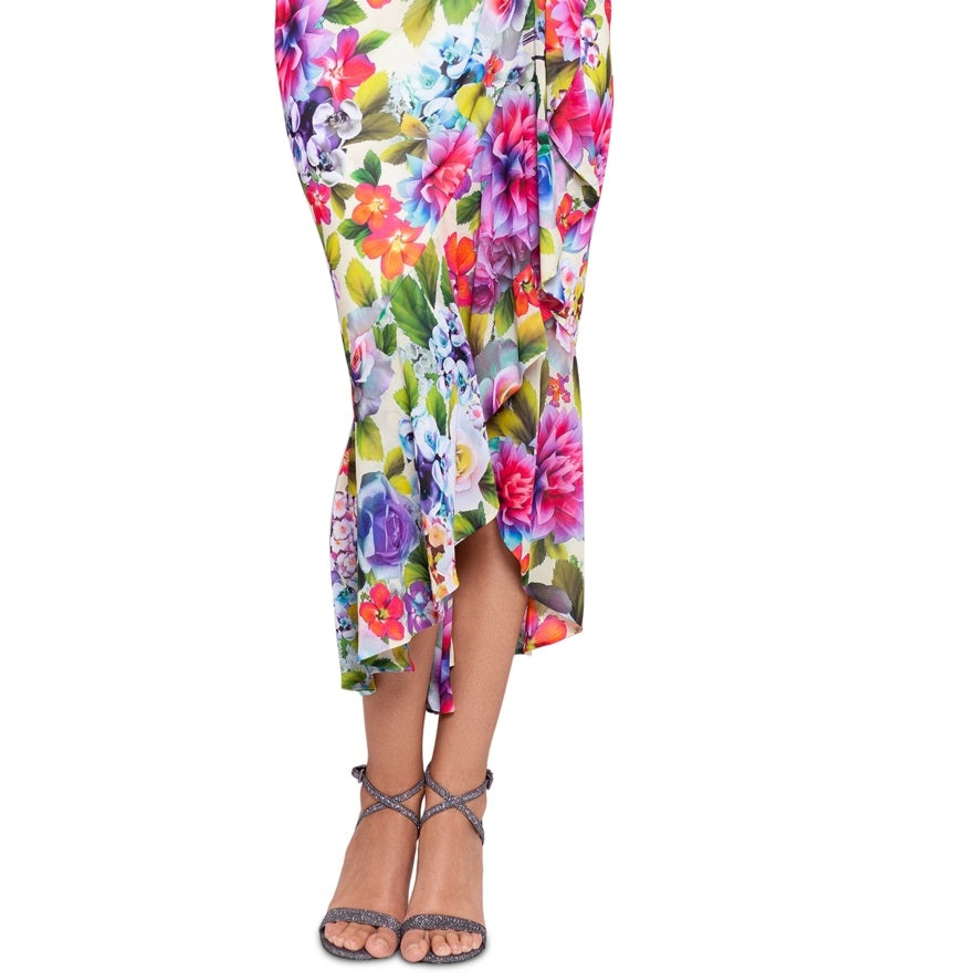 Vestido midi com babados e estampa floral feminino Betsy &amp; Adam, branco, tamanho X-S