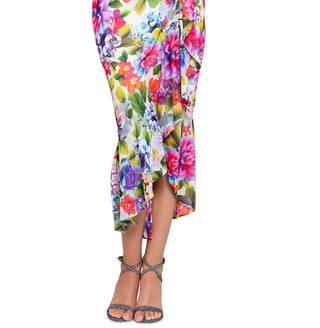 Vestido midi com babados e estampa floral feminino Betsy &amp; Adam, branco, tamanho X-S