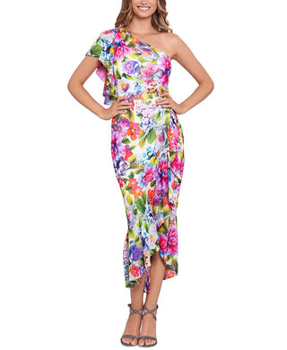 Vestido midi com babados e estampa floral feminino Betsy &amp; Adam, branco, tamanho X-S