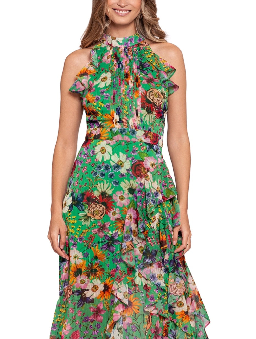 Vestido feminino Betsy &amp; Adam com estampa floral e babados, verde, tamanho 2