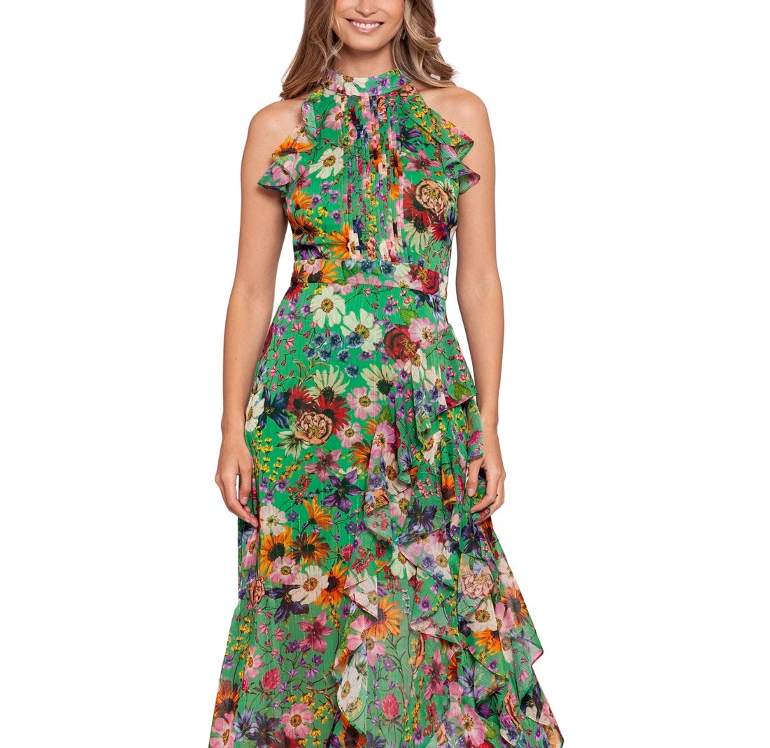 Vestido feminino Betsy &amp; Adam com estampa floral e babados, verde, tamanho 8