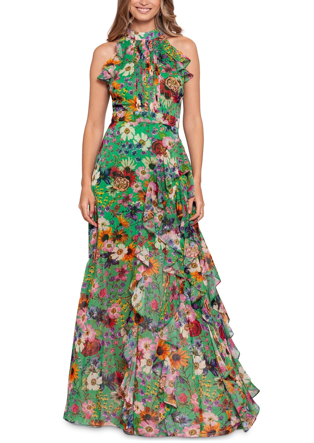 Vestido feminino Betsy &amp; Adam com estampa floral e babados, verde, tamanho 10