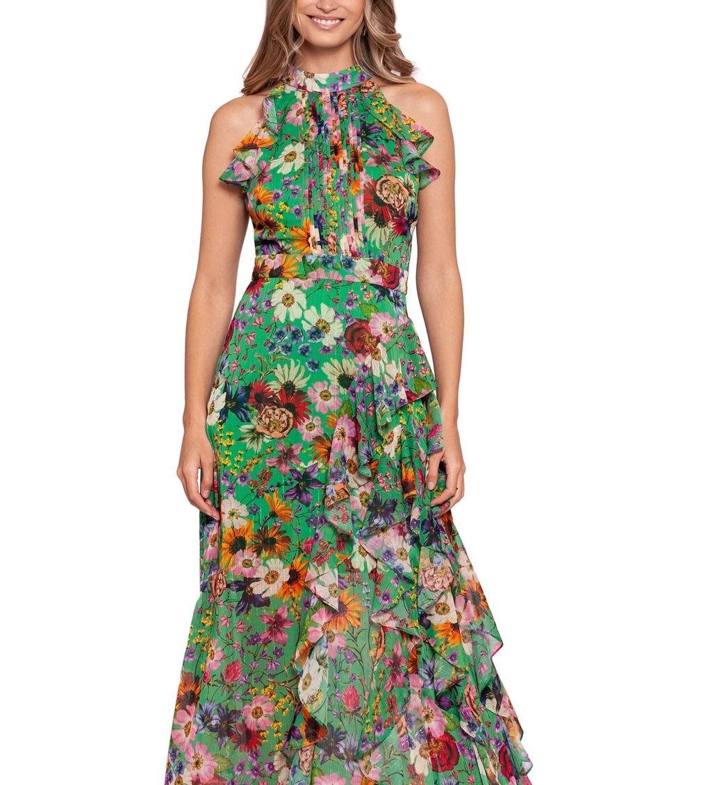 Vestido feminino Betsy &amp; Adam com estampa floral e babados, verde, tamanho 10