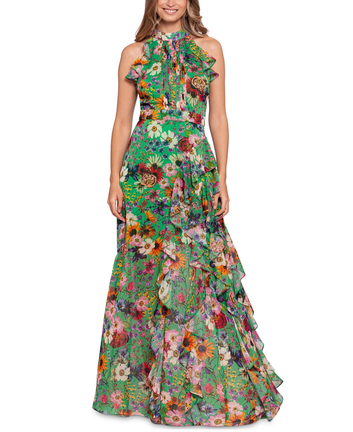 Vestido feminino Betsy &amp; Adam com estampa floral e babados, verde, tamanho 12