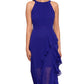 Vestido feminino Betsy &amp; Adam com decote halter e babados, azul, tamanho 4