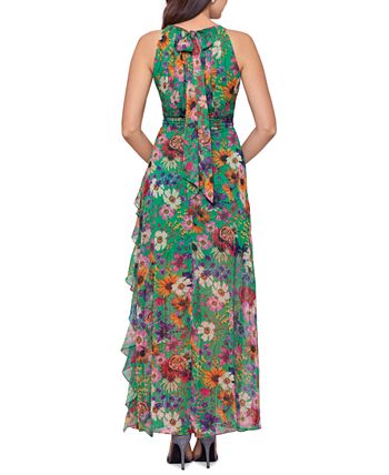 Vestido longo floral com babados Betsy &amp; Adam feminino, verde, tamanho 6, pequeno