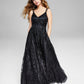 Vestido de baile de malha com alças brilhantes e ilusão Blondie Nites Junior, preto, tamanho 7