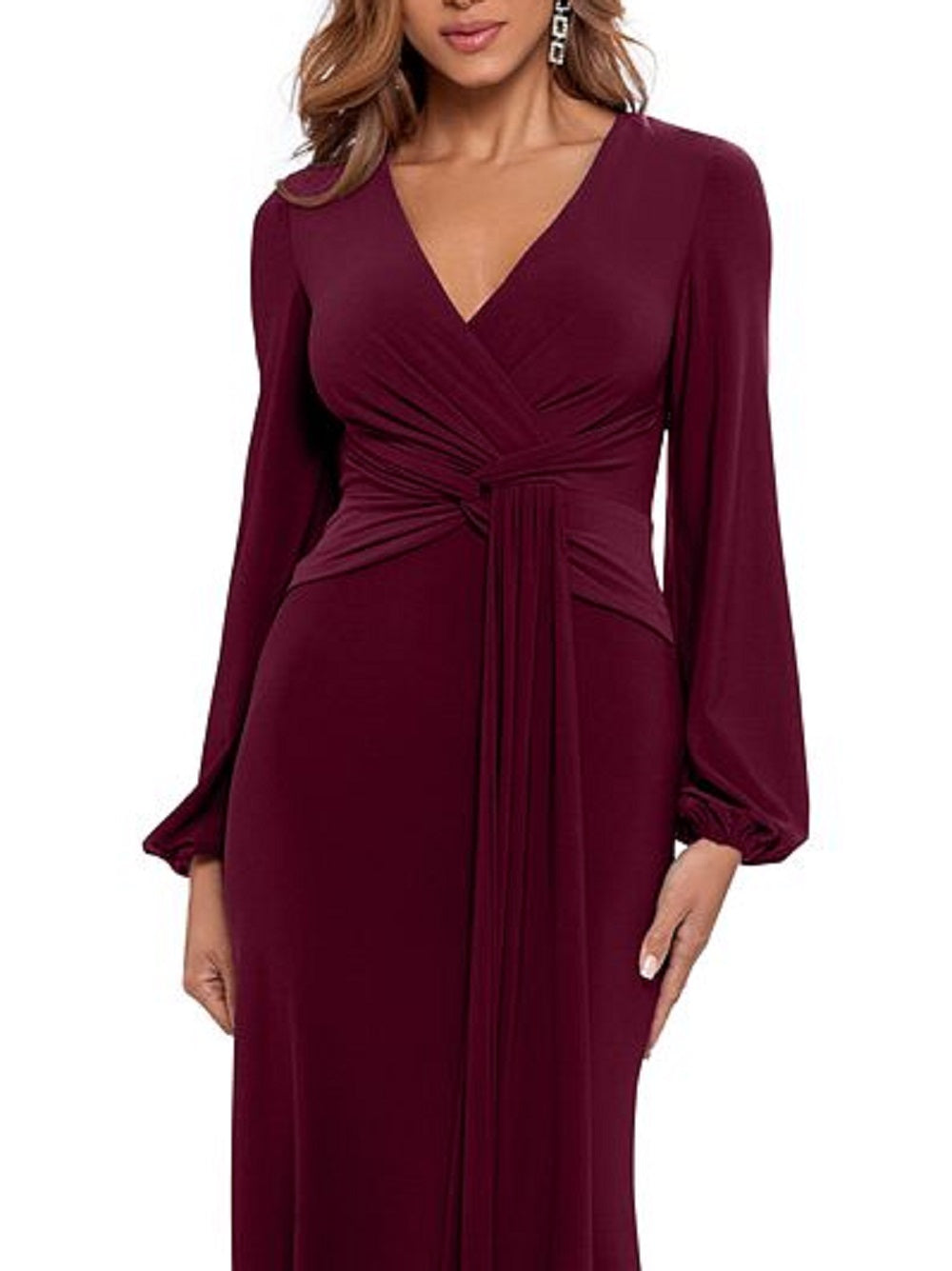 Vestido drapeado com decote em V Betsy &amp; Adam feminino, vermelho, tamanho 12