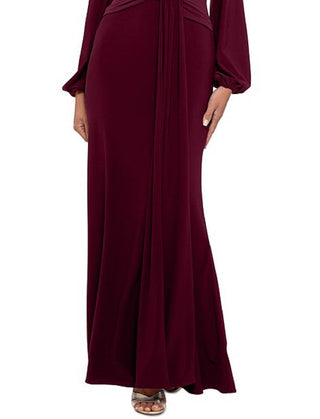 Vestido drapeado com decote em V Betsy &amp; Adam feminino, vermelho, tamanho 12