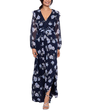 Vestido feminino Betsy &amp; Adam com estampa floral e manga comprida, azul, tamanho 6