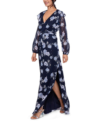 Vestido feminino Betsy &amp; Adam com estampa floral e manga comprida, azul, tamanho 6