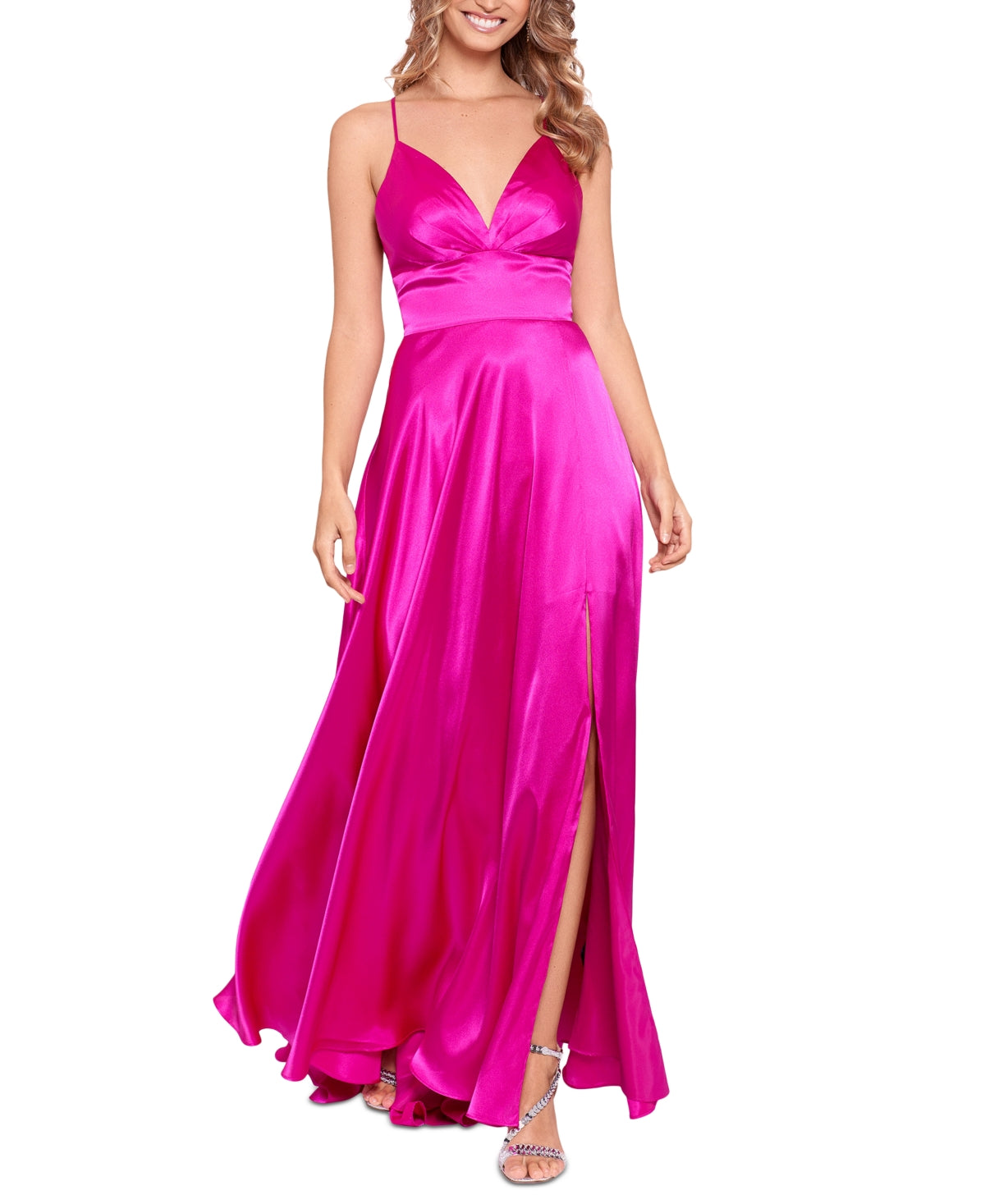 Vestido formal longo com decote em V Blondie Nites feminino, rosa, tamanho 9