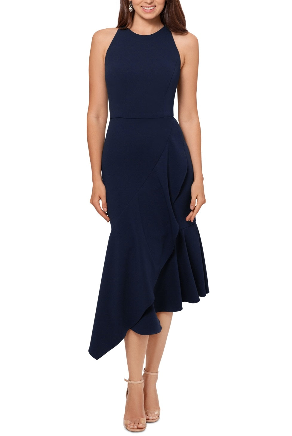 Vestido midi com bainha assimétrica Betsy &amp; Adam feminino, azul, tamanho 10