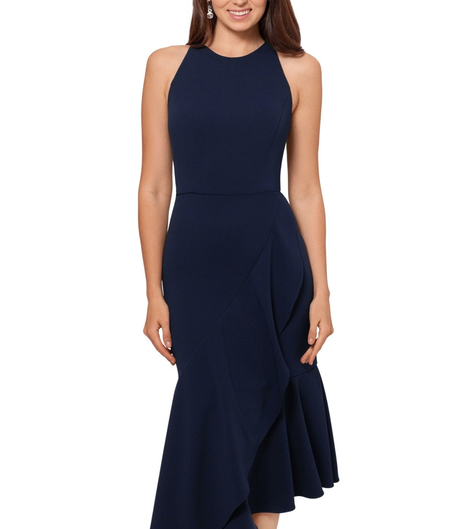 Vestido midi com bainha assimétrica Betsy &amp; Adam feminino, azul, tamanho 10