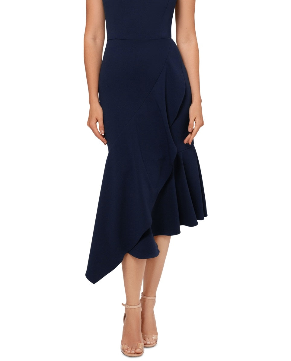 Vestido midi com bainha assimétrica Betsy &amp; Adam feminino, azul, tamanho 10