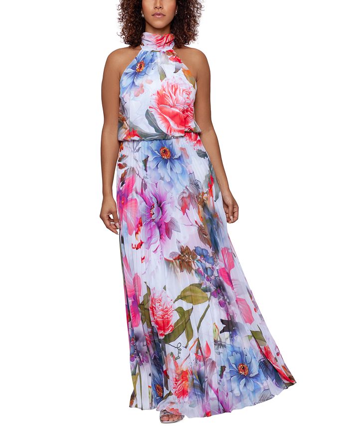 Vestido plissado com estampa floral feminino Betsy &amp; Adam, tamanho pequeno, branco