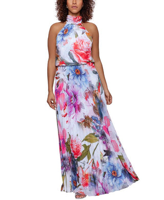 Vestido plissado com estampa floral feminino Betsy &amp; Adam, tamanho pequeno, branco