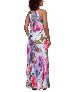 Vestido plissado com estampa floral feminino Betsy &amp; Adam, tamanho pequeno, branco