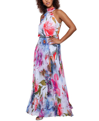 Vestido plissado com estampa floral feminino Betsy &amp; Adam, tamanho pequeno, branco
