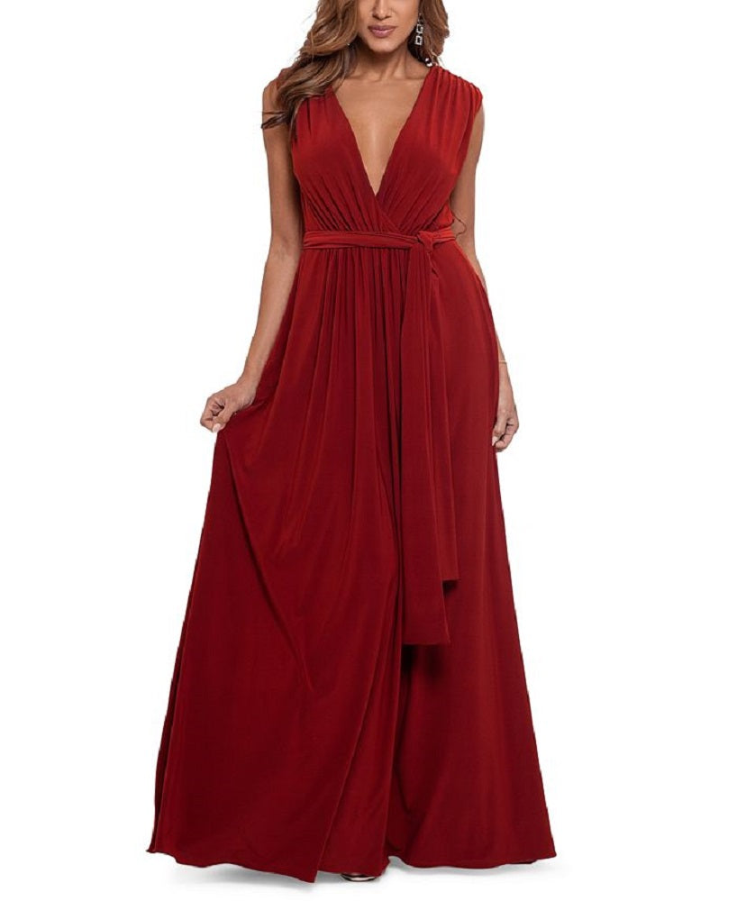Betsy & Adam Women's Tie Waist Gown Red Size 6