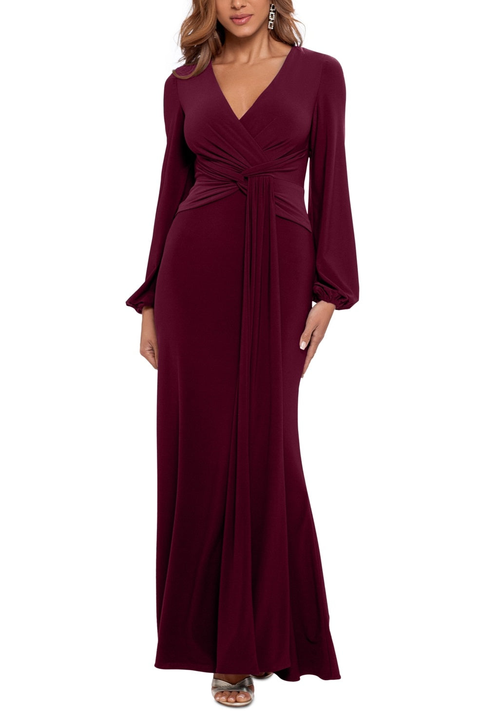 Vestido de festa feminino Betsy &amp; Adam com decote em V drapeado, vermelho, tamanho 14, pequeno